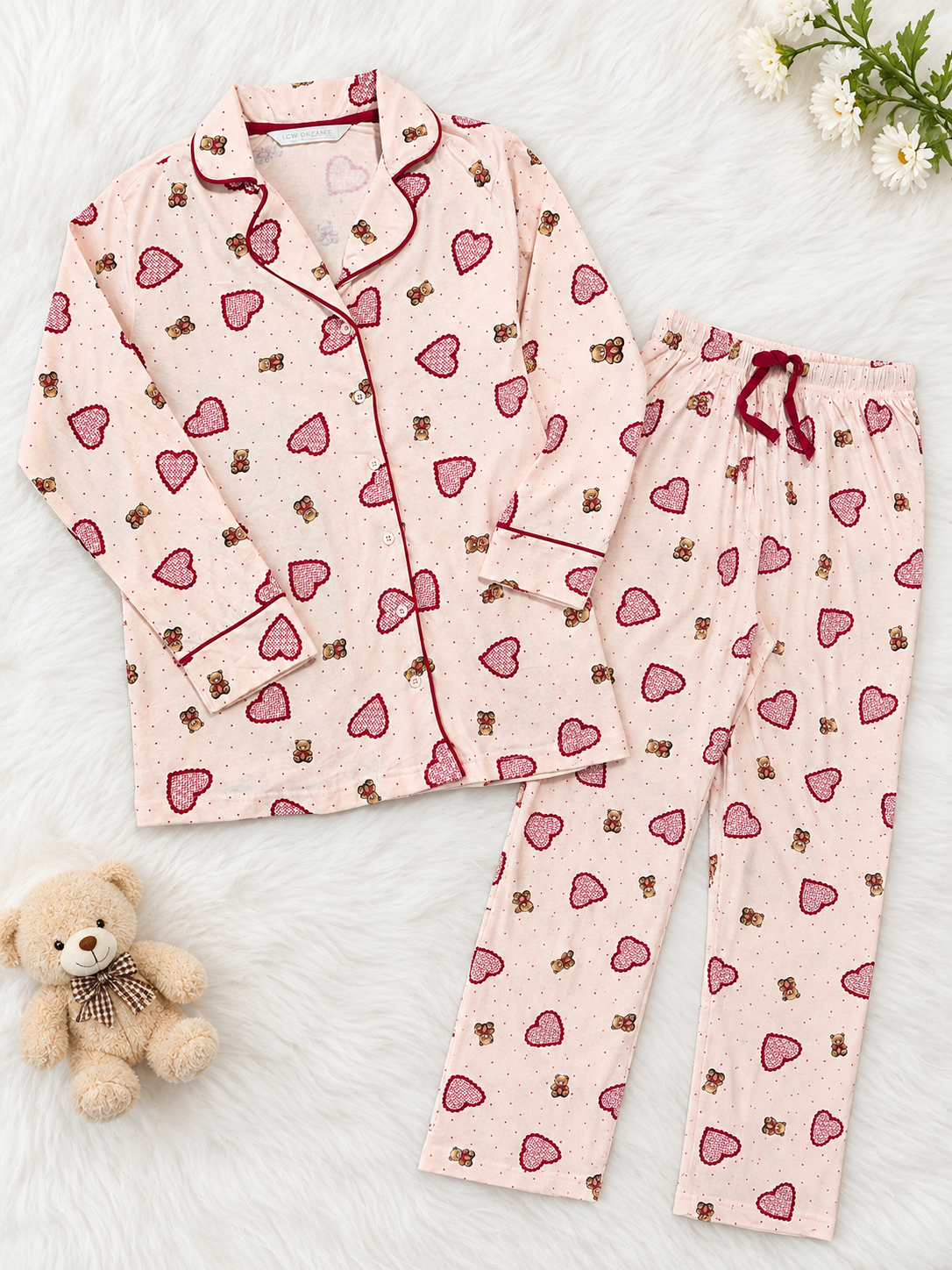 Women's FS night suit - red hearts